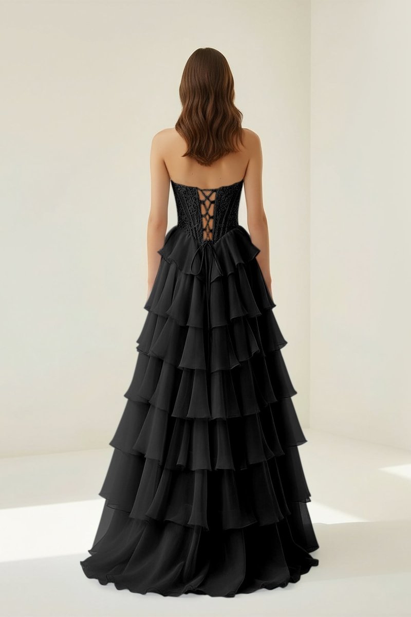 Pink Sweetheart A Line Chiffon Ruffled Wedding Guest Dress With Appliques - Curvevia