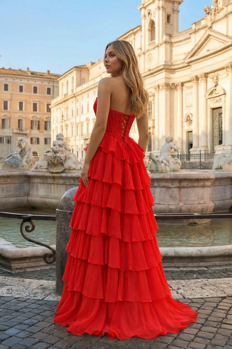 Pink Sweetheart A Line Chiffon Ruffled Wedding Guest Dress With Appliques - Curvevia