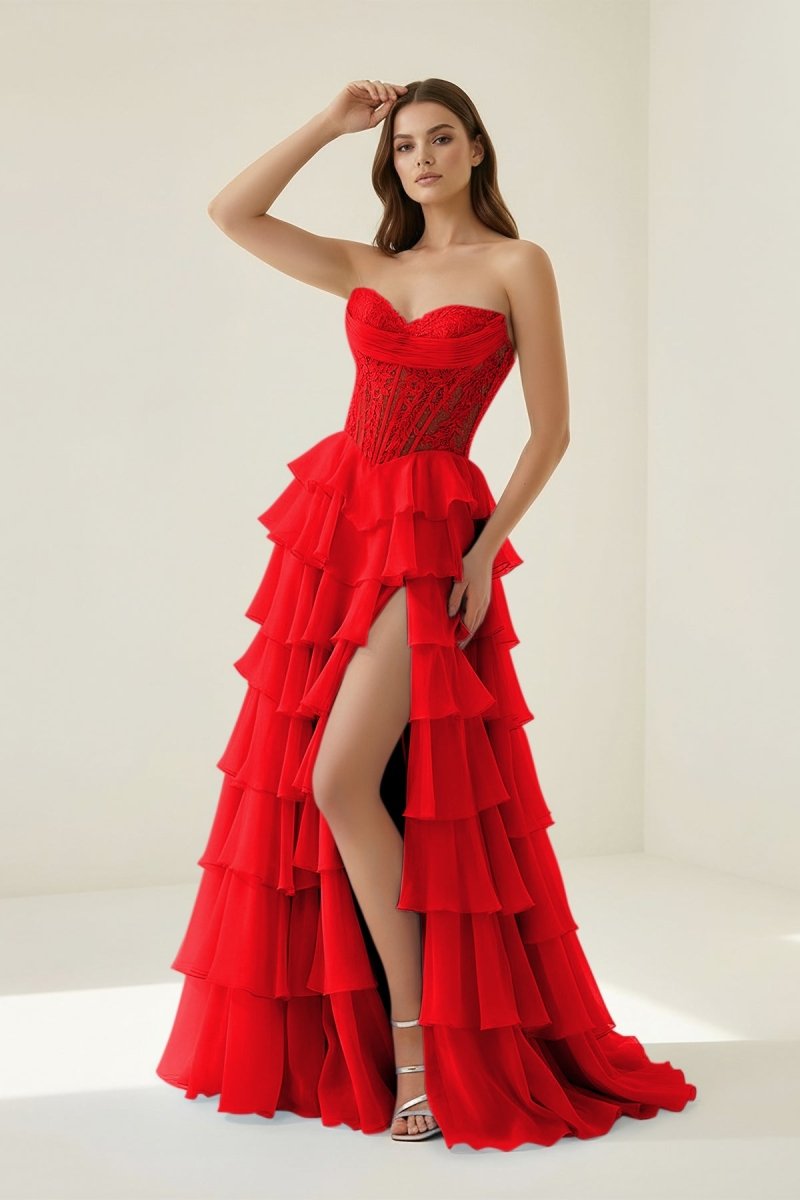 Pink Sweetheart A Line Chiffon Ruffled Wedding Guest Dress With Appliques - Curvevia