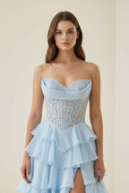 Pink Sweetheart A Line Chiffon Ruffled Wedding Guest Dress With Appliques - Curvevia