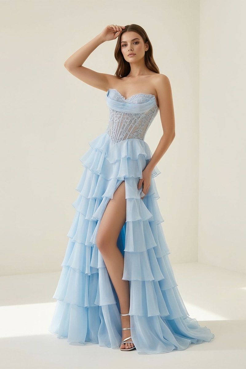 Pink Sweetheart A Line Chiffon Ruffled Wedding Guest Dress With Appliques - Curvevia