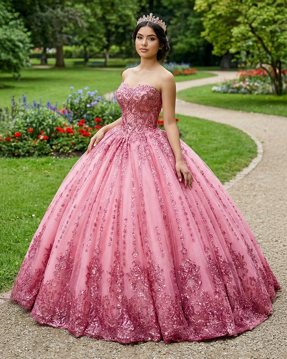 Quinceanera Dress Romantic Court Train Ball Gown Strapless Pleated - Curvevia