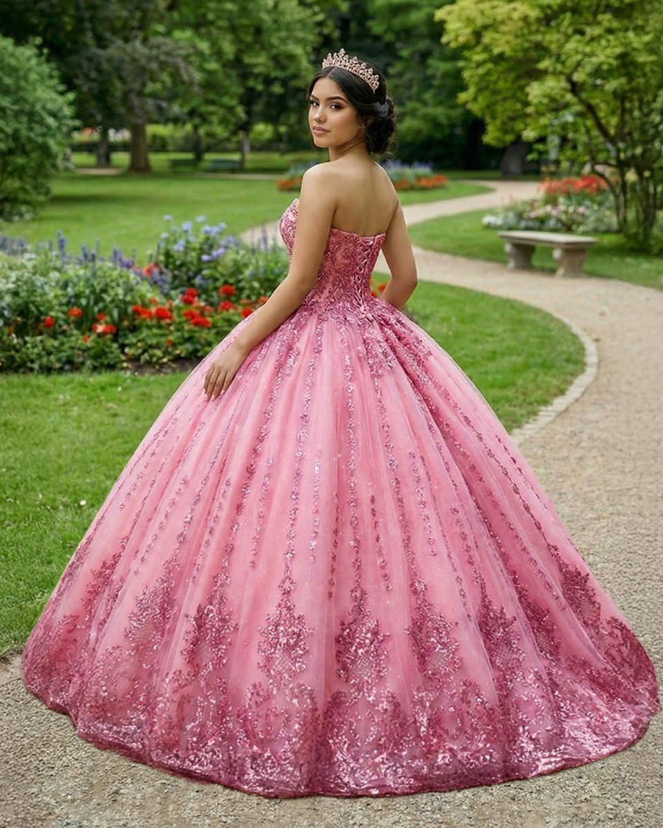 Quinceanera Dress Romantic Court Train Ball Gown Strapless Pleated - Curvevia