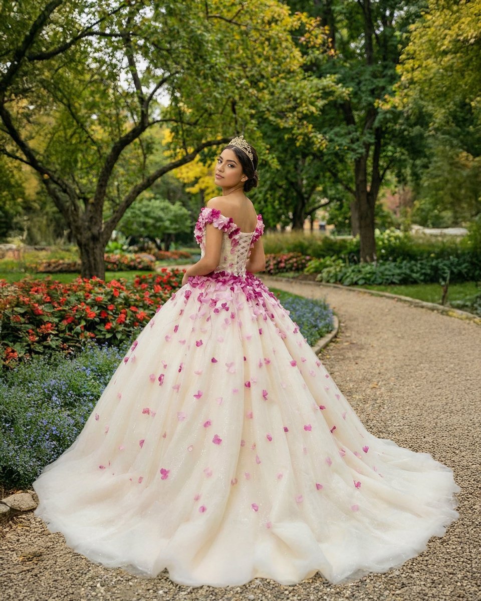 Romantic Heart  Off-the-Shoulder Tulle Quinceañera Dress - Curvevia