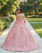 Romantic Pink Beading Quinceanera Dress Sequined Sleeveless with Bowknot - Curvevia