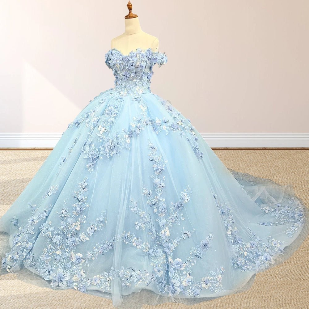 Romantic Sleeveless Beading Quinceanera Dresses with 3D Flower Appliques - Curvevia
