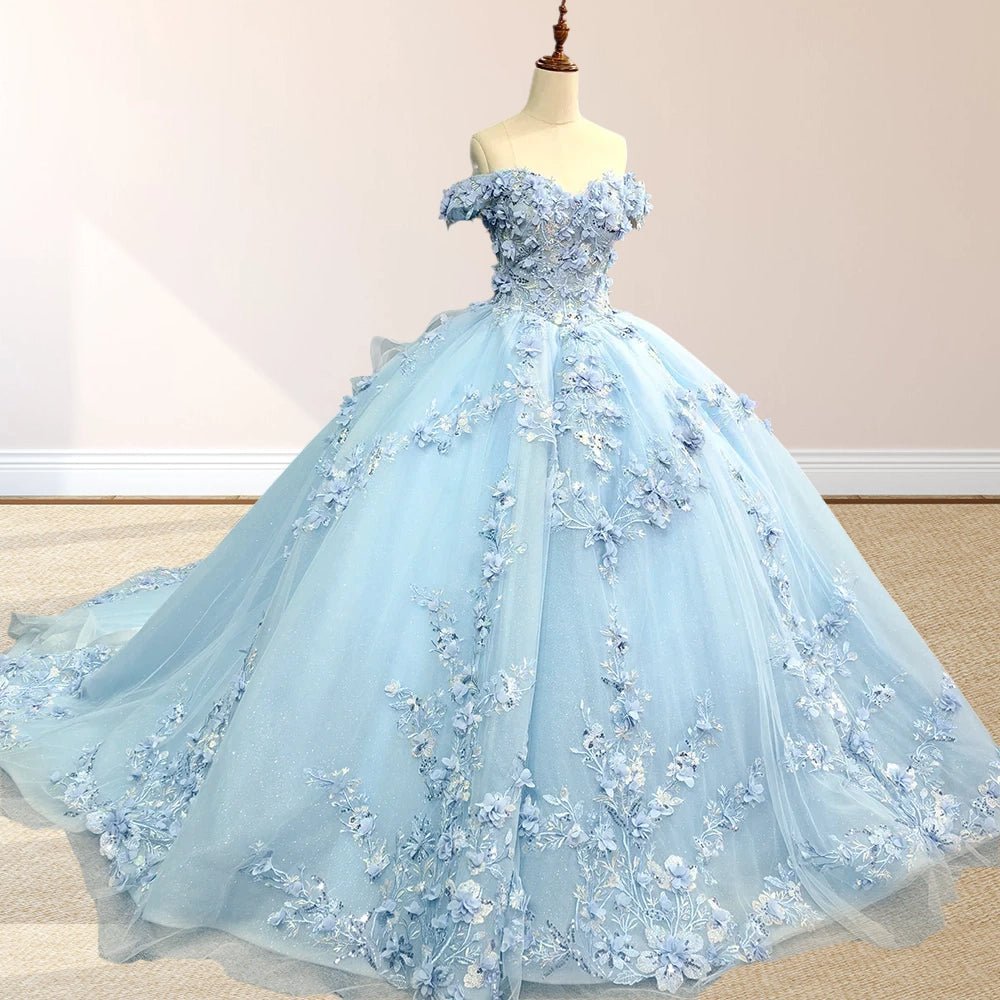 Romantic Sleeveless Beading Quinceanera Dresses with 3D Flower Appliques - Curvevia