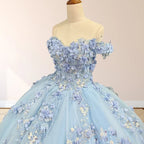 Romantic Sleeveless Beading Quinceanera Dresses with 3D Flower Appliques - Curvevia