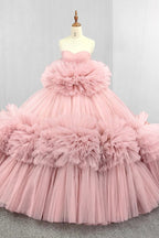 Pink Strapless Sleeveless Ball Gown Corset Quinceanera Dresses - Curvevia