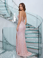 Rose Gold Sequin Mermaid Sweetheart Corset Back Floor-Length Dress - Curvevia