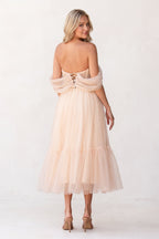 A-Line Tulle Sweetheart Tea-Length Wedding Guest Dress - Curvevia
