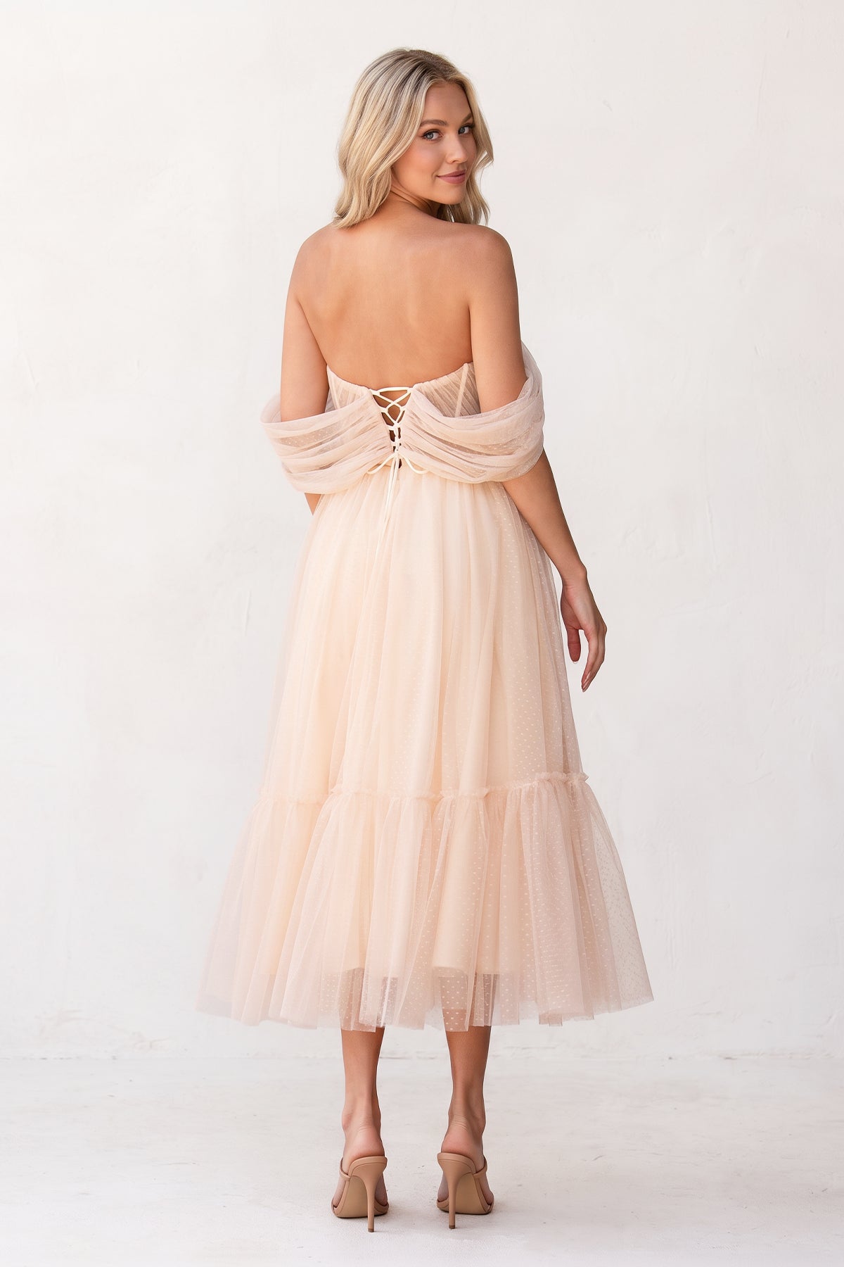 A-Line Tulle Sweetheart Tea-Length Wedding Guest Dress - Curvevia