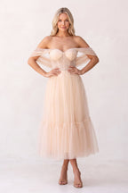 A-Line Tulle Sweetheart Tea-Length Wedding Guest Dress - Curvevia