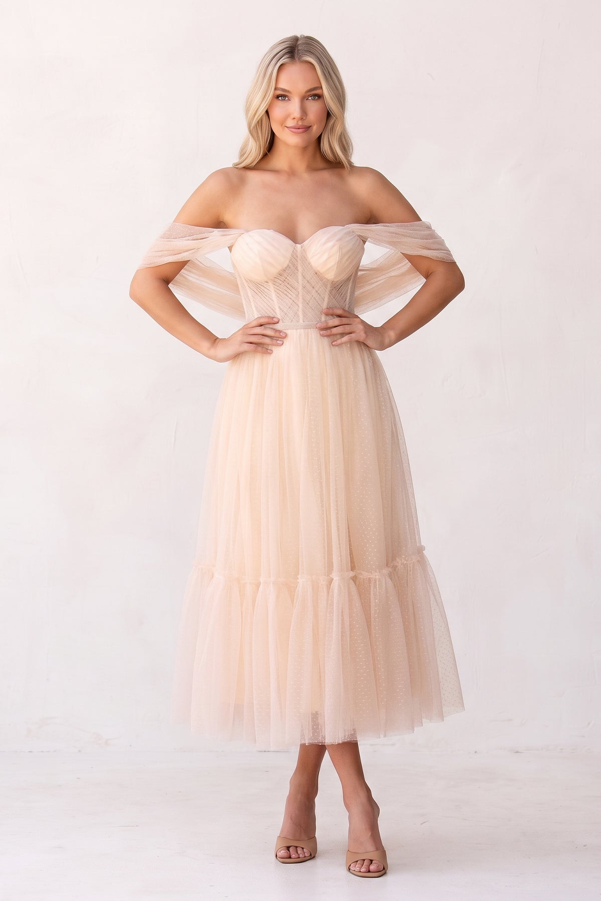 A-Line Tulle Sweetheart Tea-Length Wedding Guest Dress - Curvevia