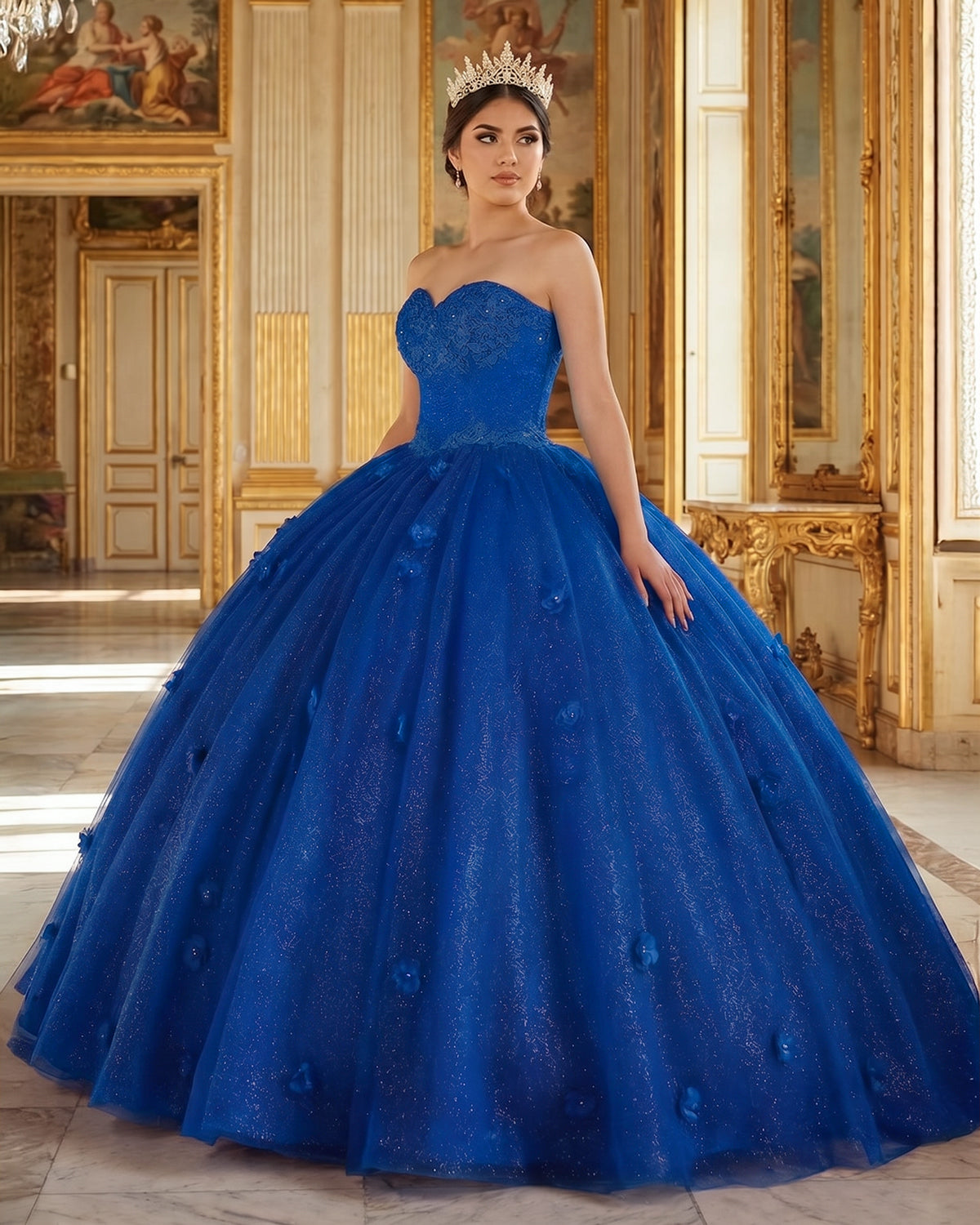 Red 3D Flowers Glitter Sequins Sleeveless Quinceanera Dresses - Curvevia