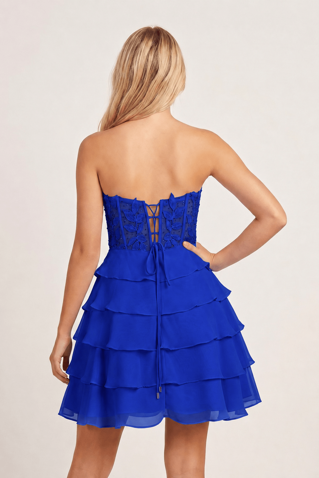 A-Line Strapless Tiered Corset Short Homecoming Dress with Appliques - Curvevia