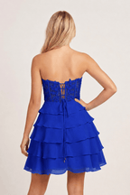 A-Line Strapless Tiered Corset Short Homecoming Dress with Appliques - Curvevia