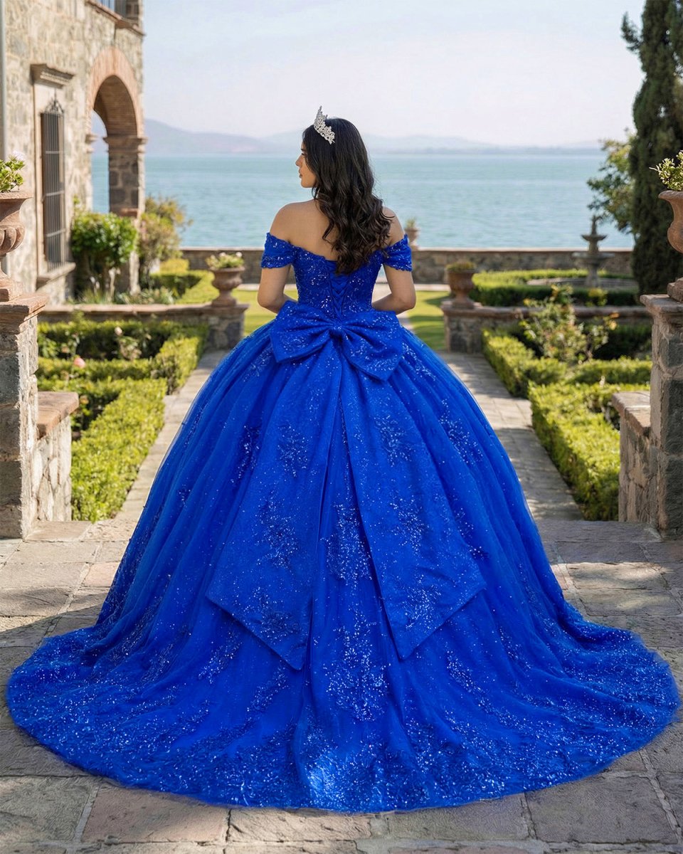 Royal Blue Ball-Gown Appliques Quinceanera Dresses with Train - Curvevia