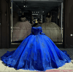 Royal Blue Ball-Gown Appliques Quinceanera Dresses with Train - Curvevia