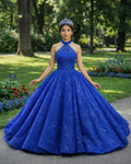 Royal Blue Ball Gown Halter Sleeveless Quinceanera Dress - Curvevia