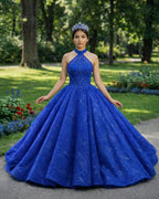 Royal Blue Ball Gown Halter Sleeveless Quinceanera Dress - Curvevia