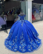 Royal Blue Ball-Gown Off-the-Shoulder Quinceanera Dresses with Appliques - Curvevia