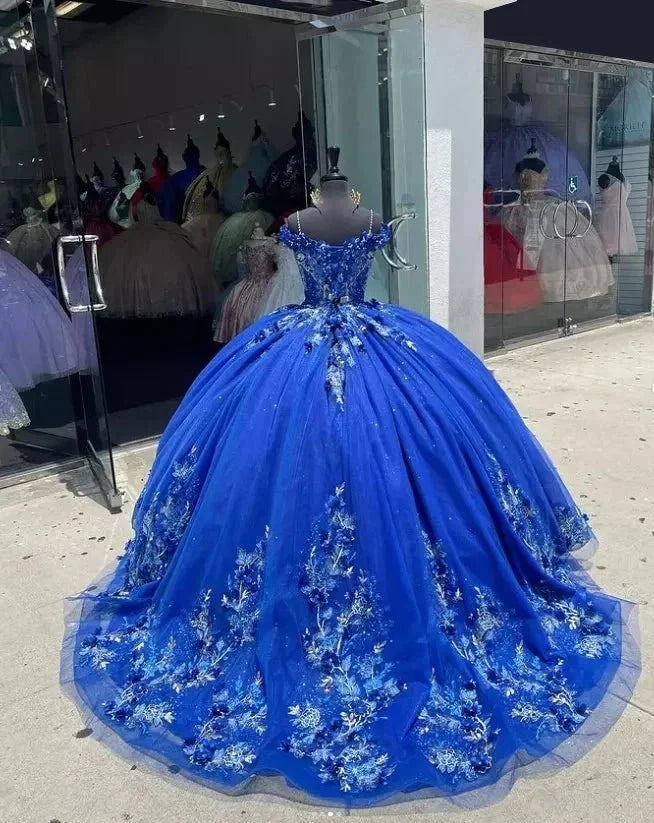 Royal Blue Ball-Gown Off-the-Shoulder Quinceanera Dresses with Appliques - Curvevia