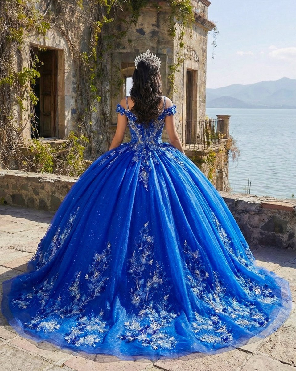 Royal Blue Ball-Gown Off-the-Shoulder Quinceanera Dresses with Appliques - Curvevia