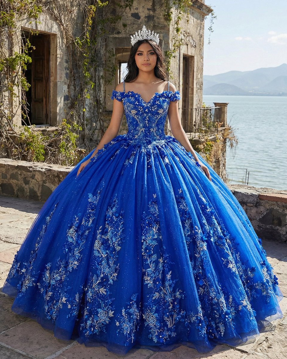 Royal Blue Ball-Gown Off-the-Shoulder Quinceanera Dresses with Appliques - Curvevia