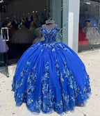 Royal Blue Ball-Gown Off-the-Shoulder Quinceanera Dresses with Appliques - Curvevia