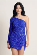 Black Bodycon One-Shoulder Sequins Mini Party Dresses - Curvevia