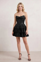 Royal Blue Glitter Beaded A-Line Ruffled Corset Satin Homecoming Dress - Curvevia