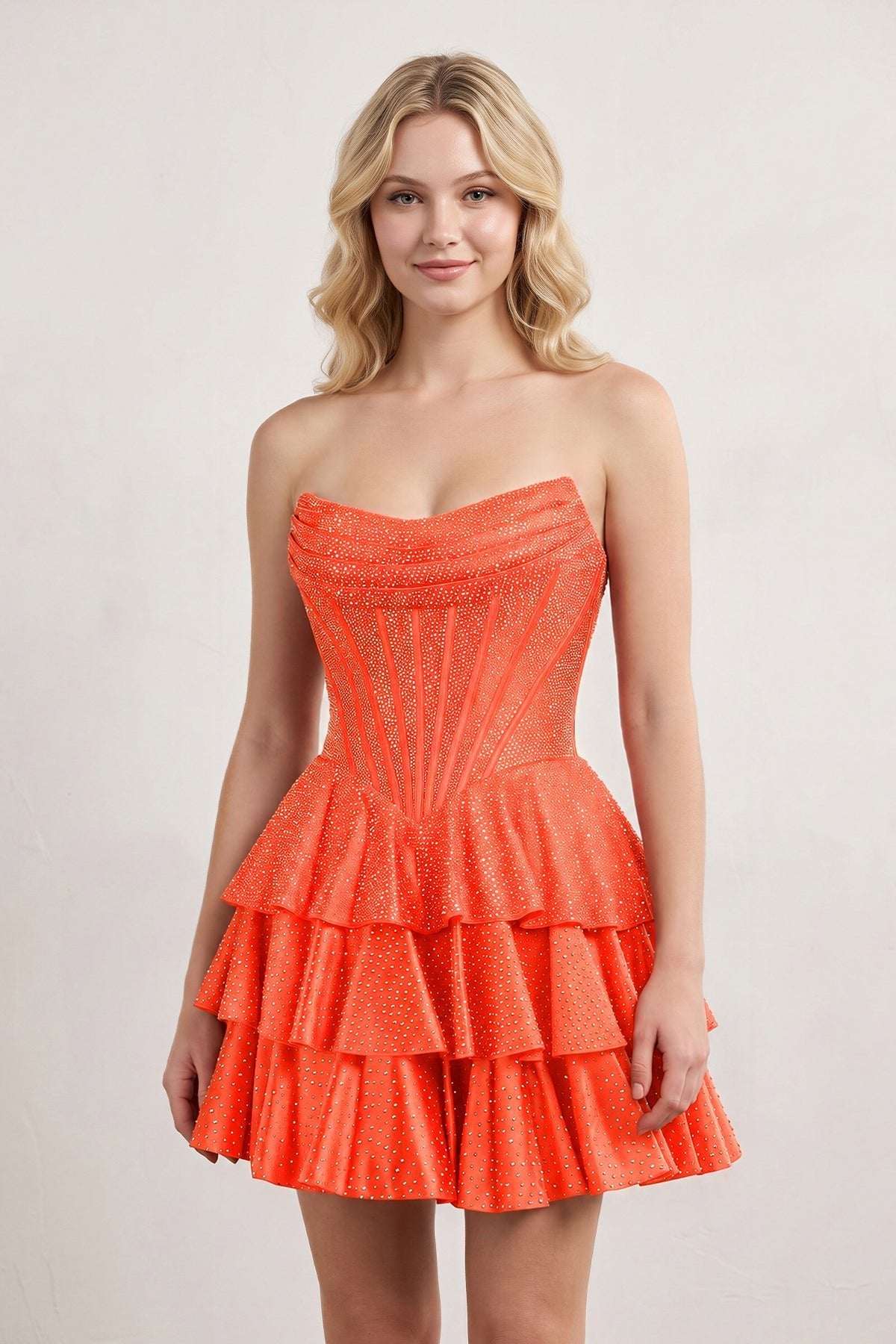 Royal Blue Glitter Beaded A-Line Ruffled Corset Satin Homecoming Dress - Curvevia