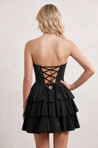 Royal Blue Glitter Beaded A-Line Ruffled Corset Satin Homecoming Dress - Curvevia