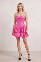 Royal Blue Glitter Beaded A-Line Ruffled Corset Satin Homecoming Dress - Curvevia