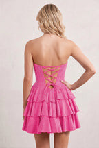 Royal Blue Glitter Beaded A-Line Ruffled Corset Satin Homecoming Dress - Curvevia