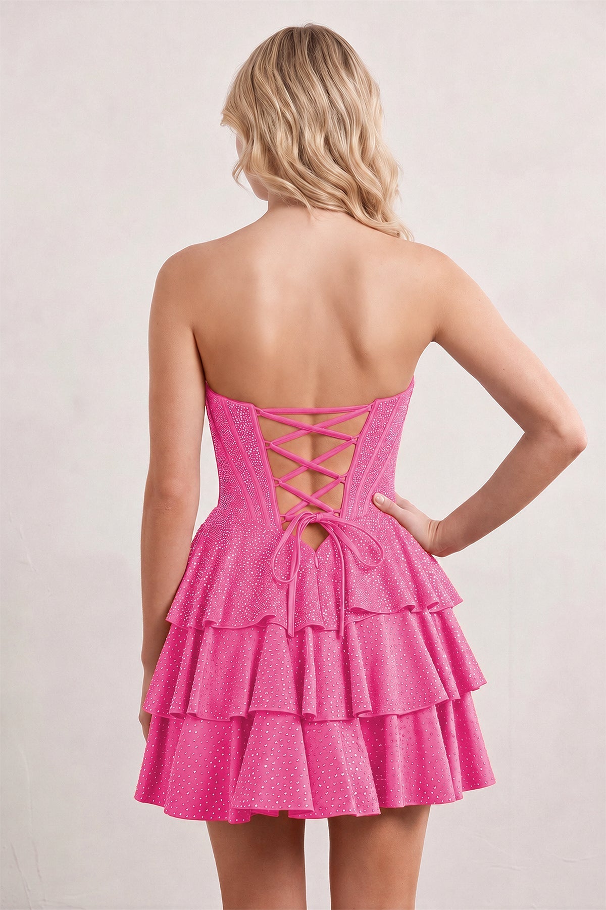 Royal Blue Glitter Beaded A-Line Ruffled Corset Satin Homecoming Dress - Curvevia