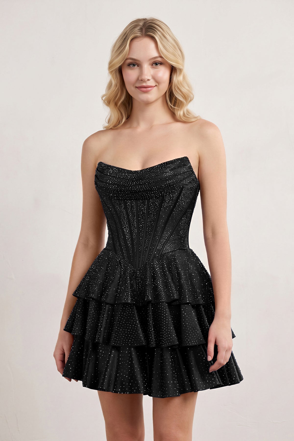 Royal Blue Glitter Beaded A-Line Ruffled Corset Satin Homecoming Dress - Curvevia