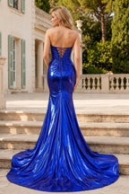 Mermaid Sweetheart Strapless Metallic Empire Evening Dress With Side Slit - Curvevia