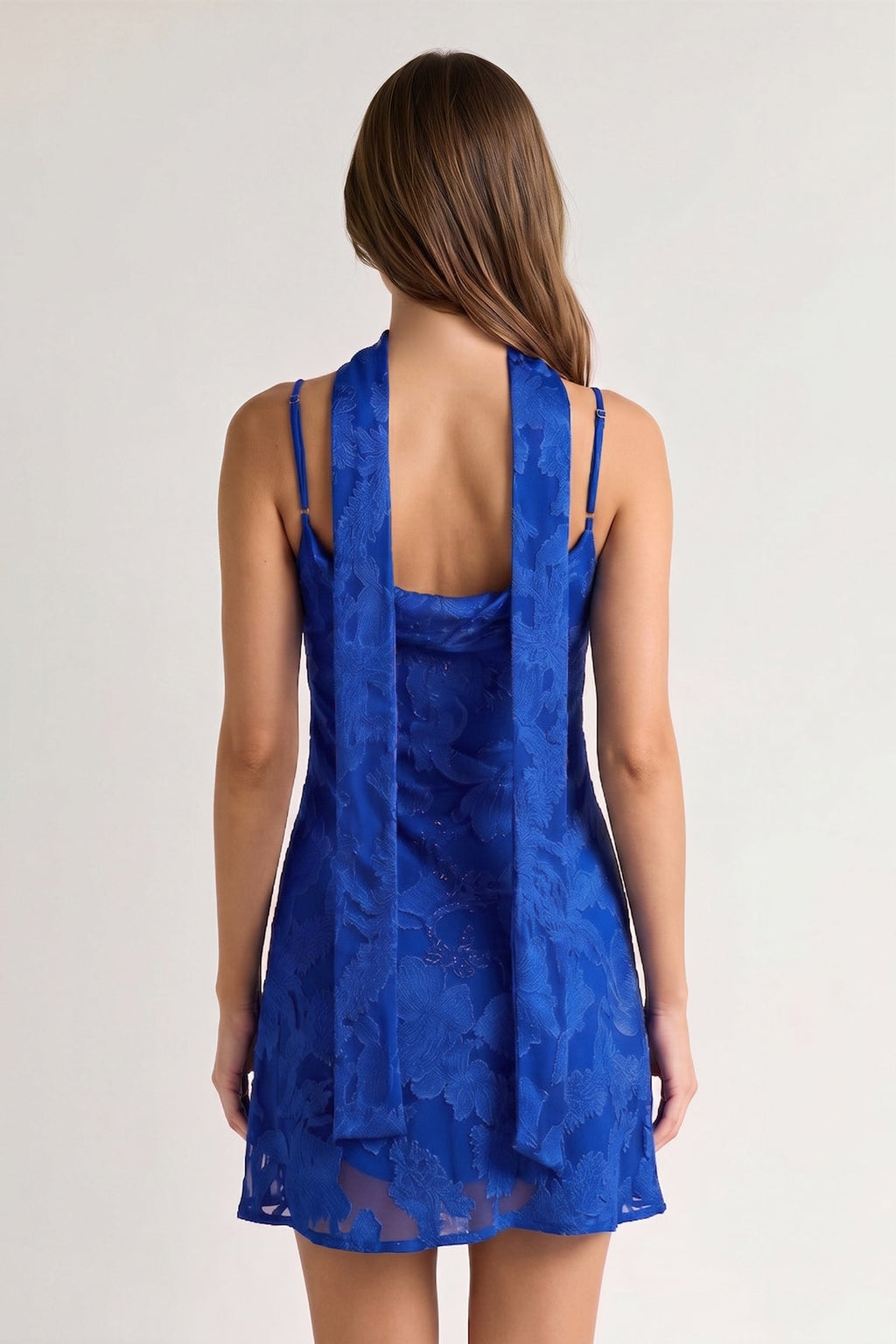 Red Jacquard Chiffon Cami Straps Sheath Homecoming Dress with Scarf - Curvevia