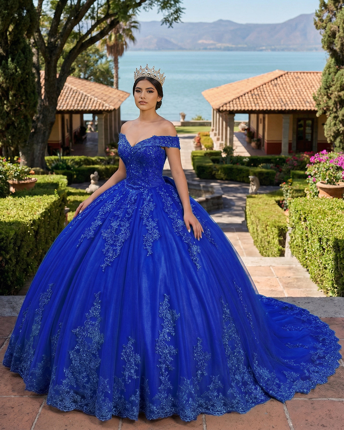 Lace Tulle Sage Applique Off Shoulder Quinceanera Dresses - Curvevia