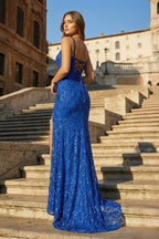 Mermaid Spaghetti Straps Sequins Evening Dress with Slit - Curvevia