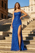 Mermaid Spaghetti Straps Sequins Evening Dress with Slit - Curvevia
