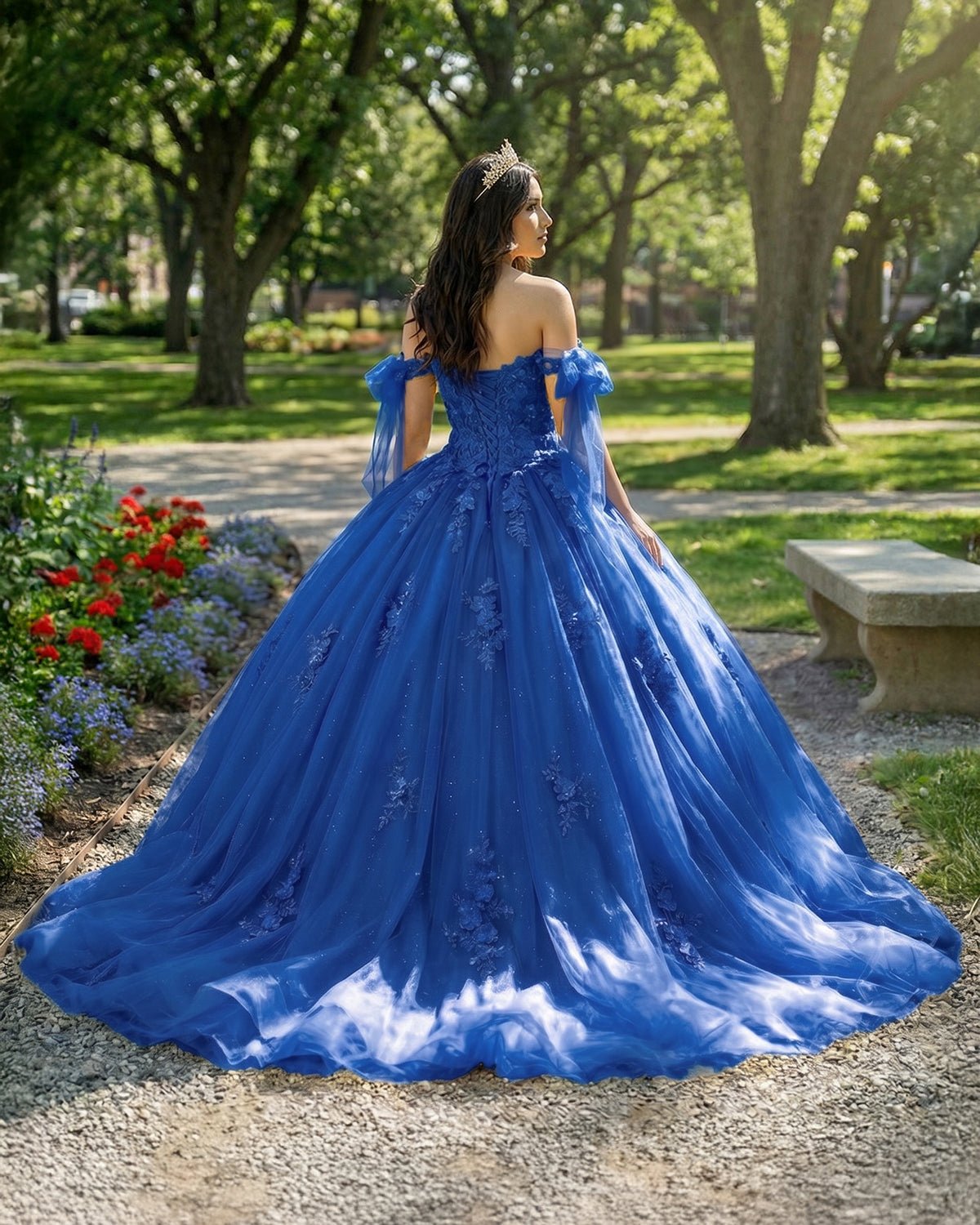 Gold Off Shoulder Tulle Quinceanera Dresses With Lace Appliques - Curvevia