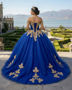 Royal Blue Off the Shoulder Quinceanera Dresses with Appliques - Curvevia