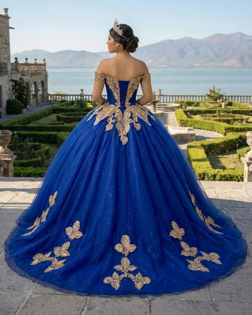 Royal Blue Off the Shoulder Quinceanera Dresses with Appliques - Curvevia