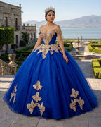 Royal Blue Off the Shoulder Quinceanera Dresses with Appliques - Curvevia