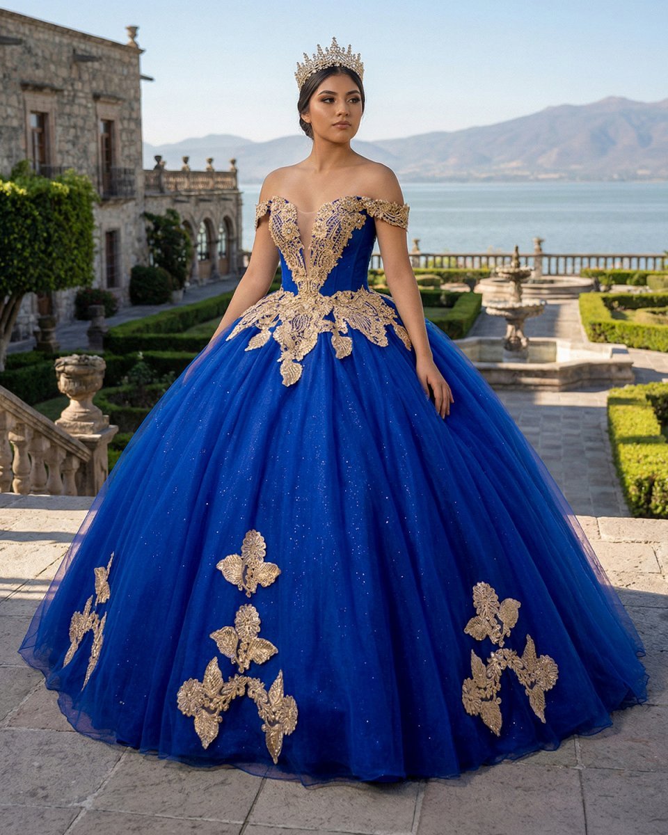 Royal Blue Off the Shoulder Quinceanera Dresses with Appliques - Curvevia