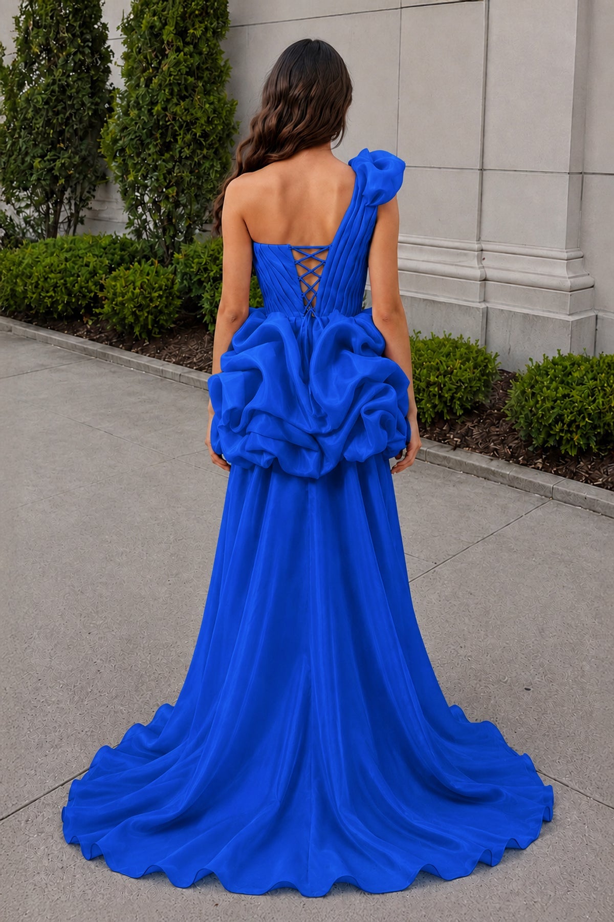 Hot Pink One Shoulder Organza High Low Homecoming Dress With Ruffles - Curvevia