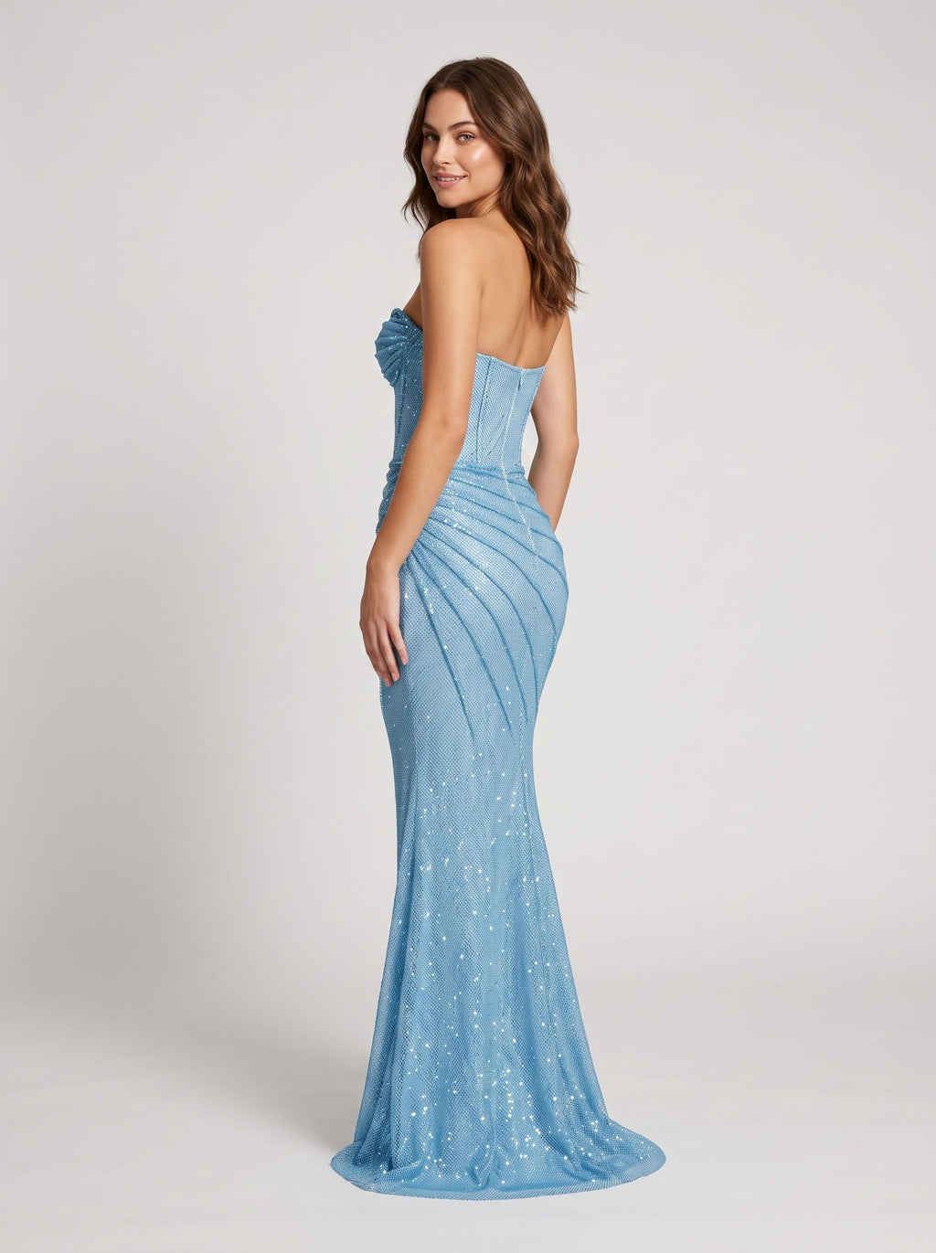 Blue Sequins Mermaid Sweetheart Side Zip Floor-Length Dress with Rhinestone Strap - Curvevia